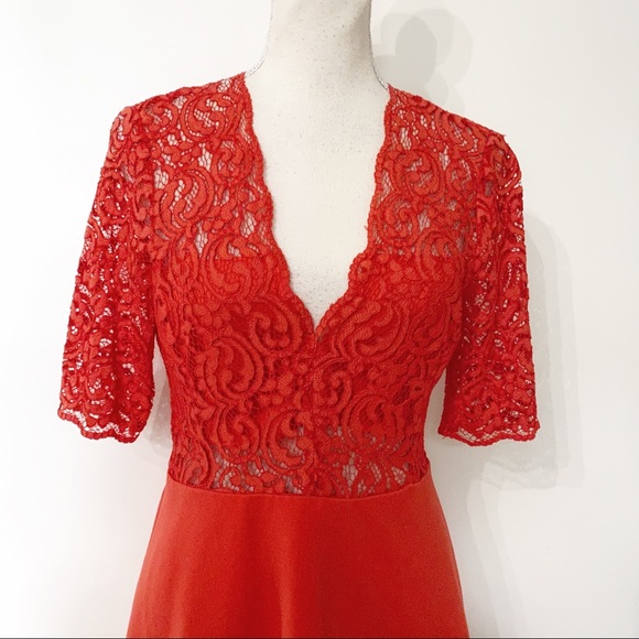 ZARA RED LACE CUT OUT SHORT SLEEVE SKATER MINI DRESS - M - Picture 5 of 12
